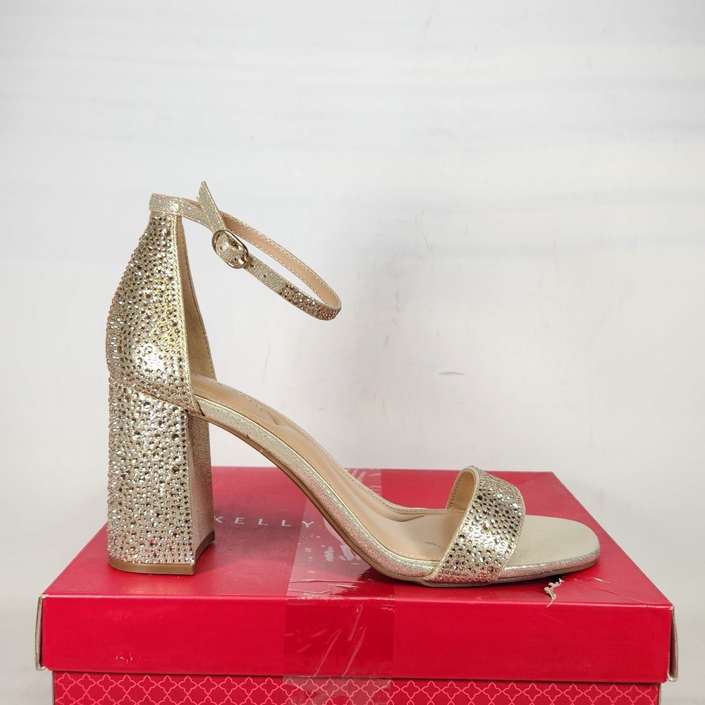 Kelly & Katie Caital Sandal Women Size 10 Champagne Rhinestone Block Heel